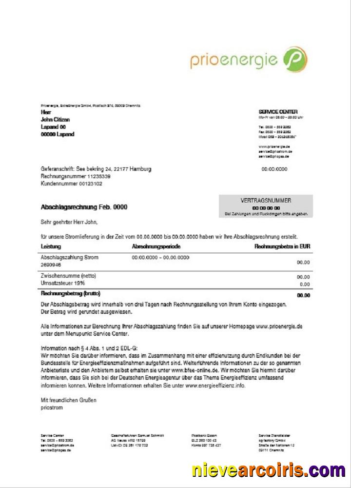 Germany Prioenergie proof of address utility bill